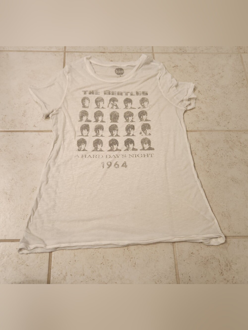 Size L Unisex‎ The Beatles Graphic T-Shirt White Crew Neck #JJ1382